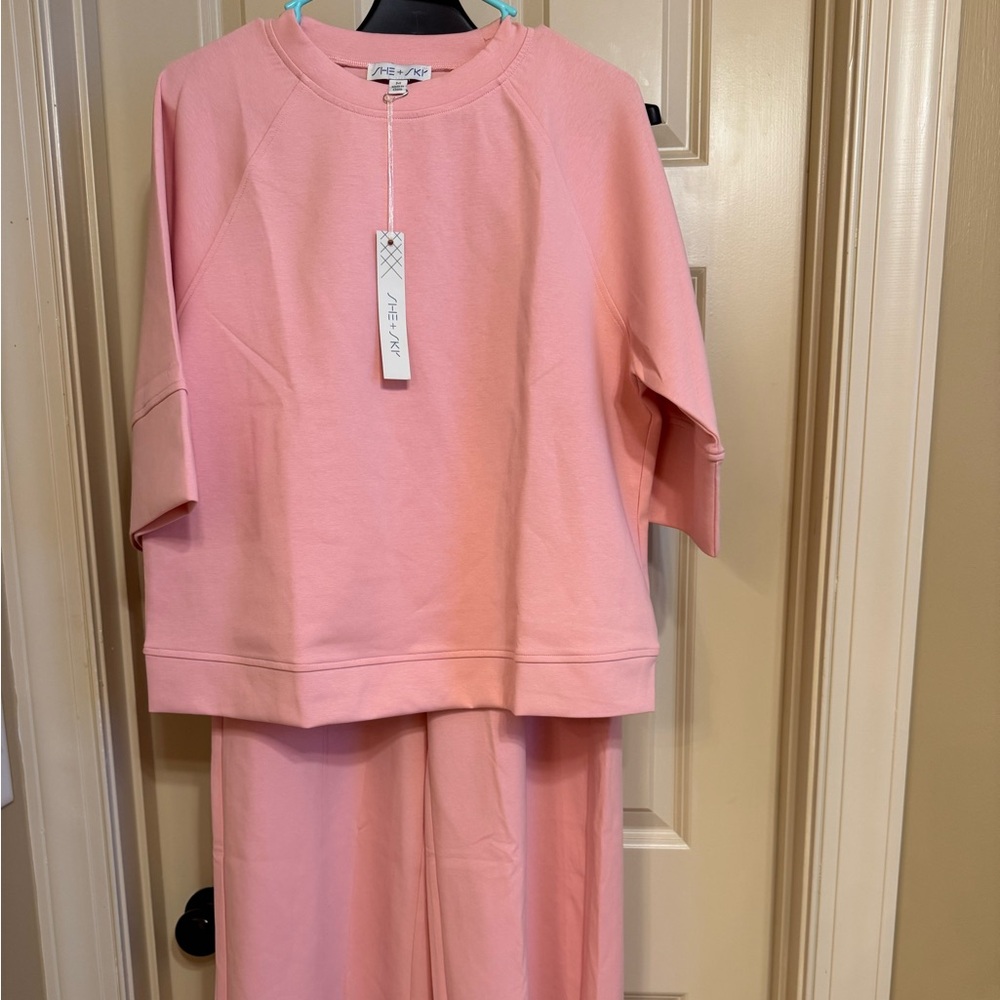 Pink Scuba Material Short Sleeve Top and Pants Set